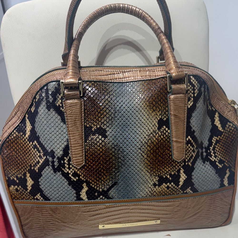 Brahmin Hudson Brown and Black Snake Print Satchel